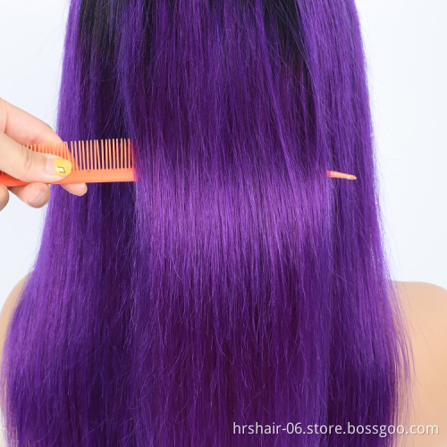 Brazilian Natural Human Hair Wig Full Machine Made Wig For Black Woman 1b/purple Color Cheap Glueless 180% Density Remy Wigs